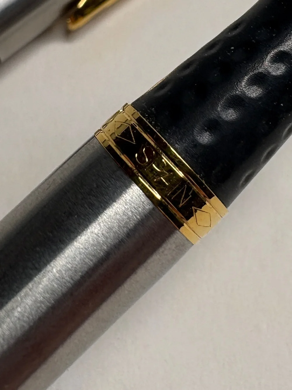 Vintage Inoxcrom Fountain Pen Silver Tone Gold Tone Trim Black Grip Spain